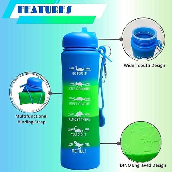 Motivational Water Bottle - Foldable Dinosaur Engraved Earth