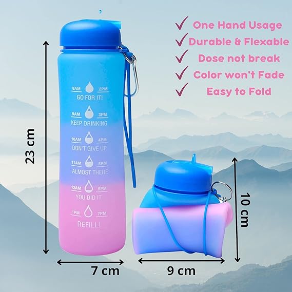 Motivational Water Bottle - Foldable Blue & Purple