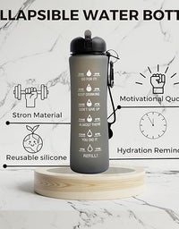 Motivational Water Bottle with Time Marking Collapsible Silicone Bottle
