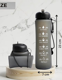 Motivational Water Bottle with Time Marking Collapsible Silicone Bottle
