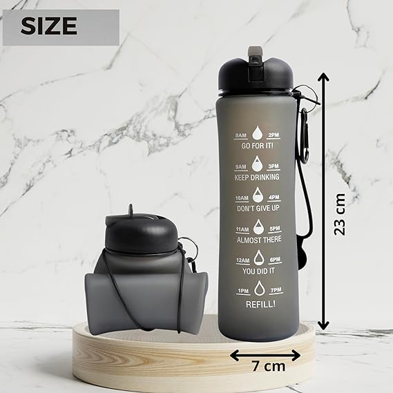 Motivational Water Bottle with Time Marking Collapsible Silicone Bottle