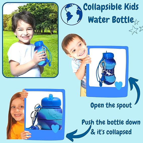 Shark Water Bottle - Earth Collapsible Bottle for Boys and Girls