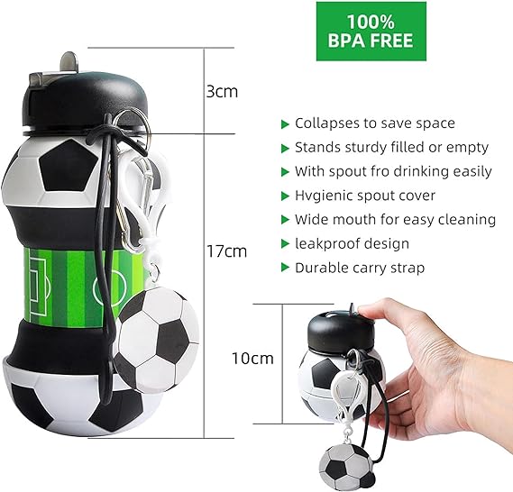 Football Water Bottle - Collapsible Bottle for Boys and Girls