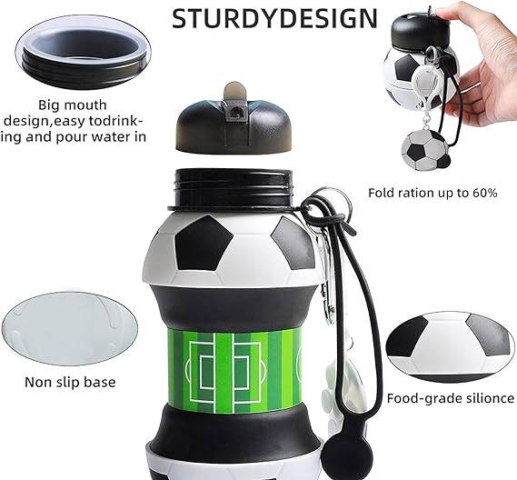 Football Water Bottle - Collapsible Bottle for Boys and Girls