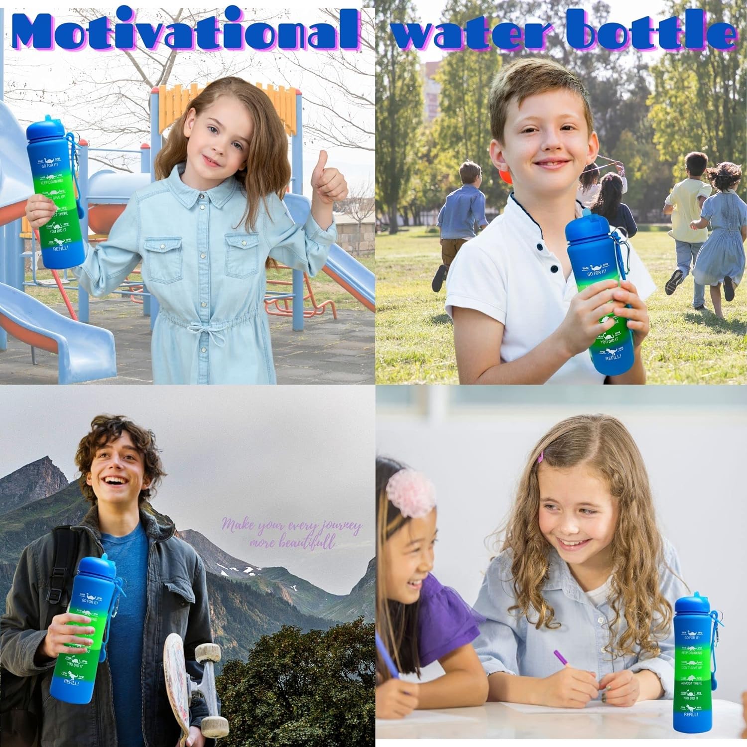 Motivational Water Bottle - Foldable Dinosaur Engraved Earth