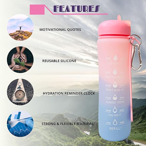 Motivational Water Bottle with Time Markings - Collapsible Silicone Bottle