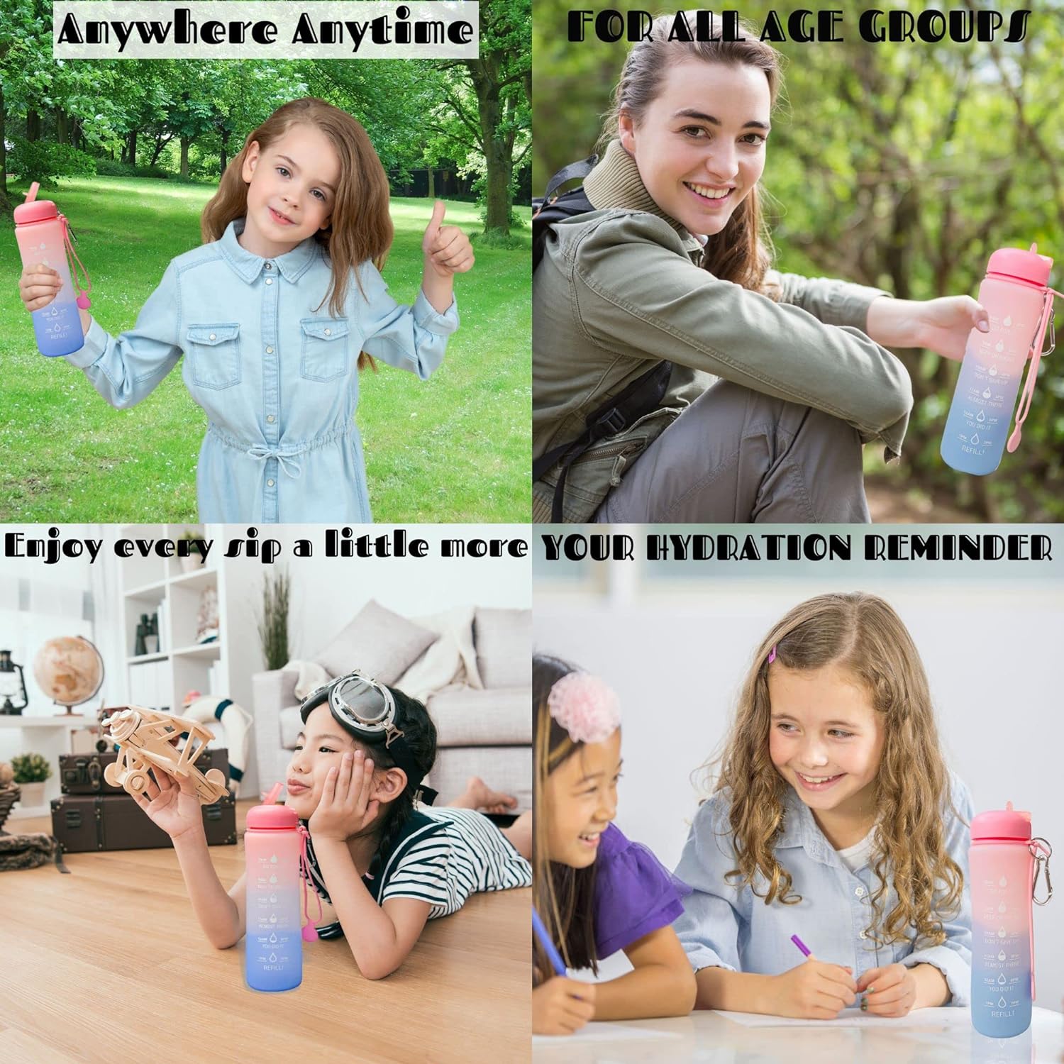 Motivational Water Bottle with Time Markings - Collapsible Silicone Bottle