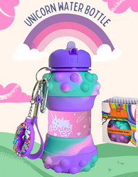 Unicorn Pop It Water Bottle - Collapsible Bottle for Boys and Girls
