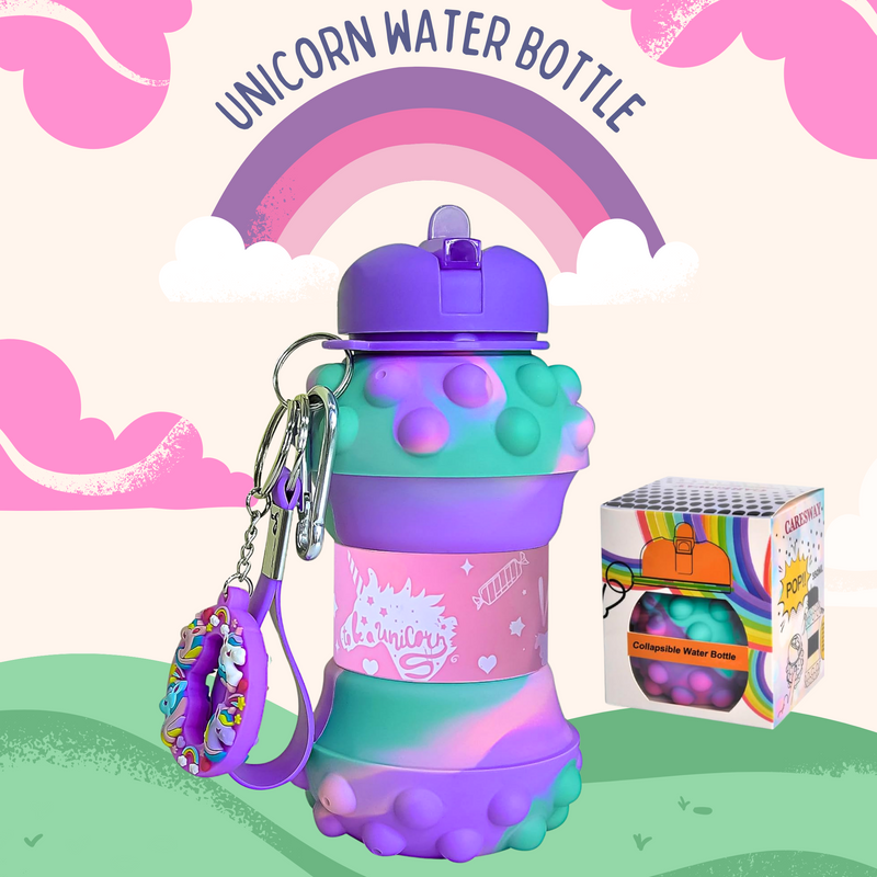 Unicorn Pop It Water Bottle - Collapsible Bottle for Boys and Girls