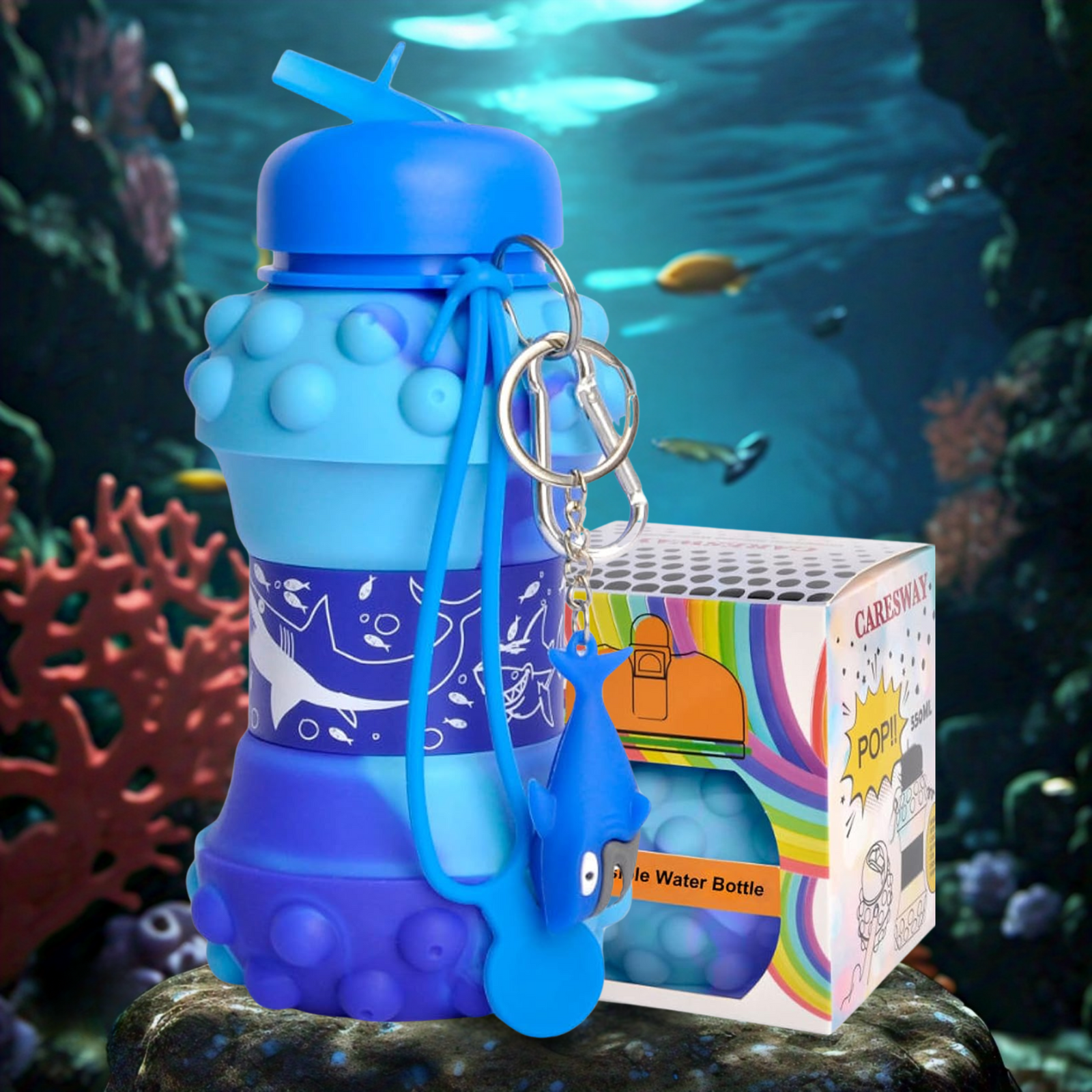 Shark Water Bottle - Earth Collapsible Bottle for Boys and Girls