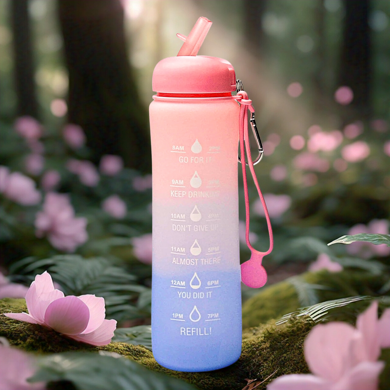 Motivational Water Bottle with Time Markings - Collapsible Silicone Bottle