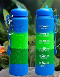 Motivational Water Bottle - Foldable Dinosaur Engraved Earth
