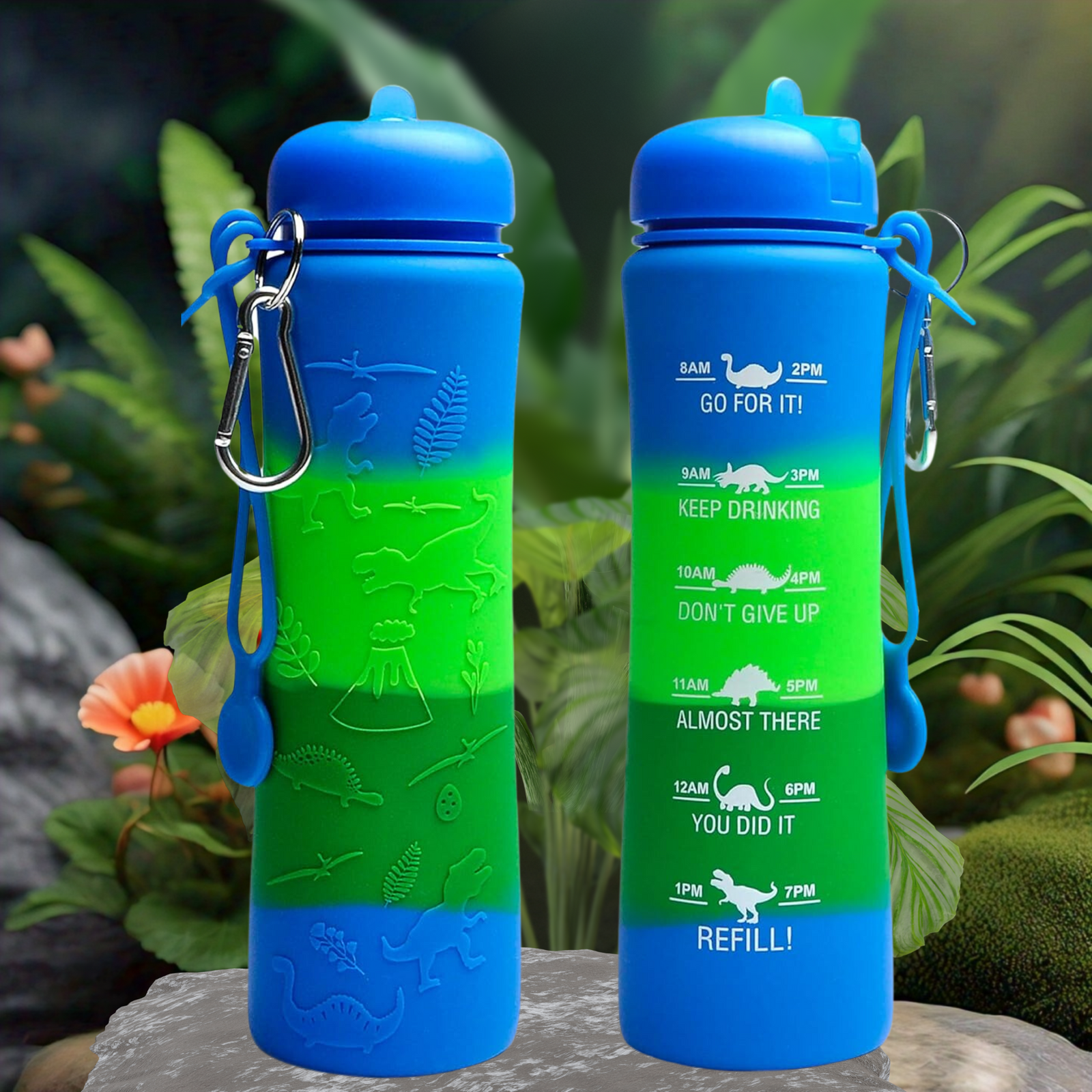 Motivational Water Bottle - Foldable Dinosaur Engraved Earth